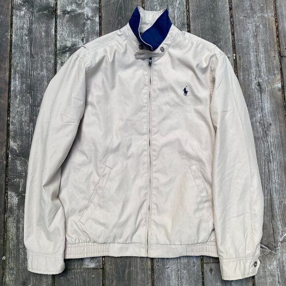 Polo Ralph Lauren Cotton Canvas Jacket Medium Brown Blue Accents - Picture 1 of 7